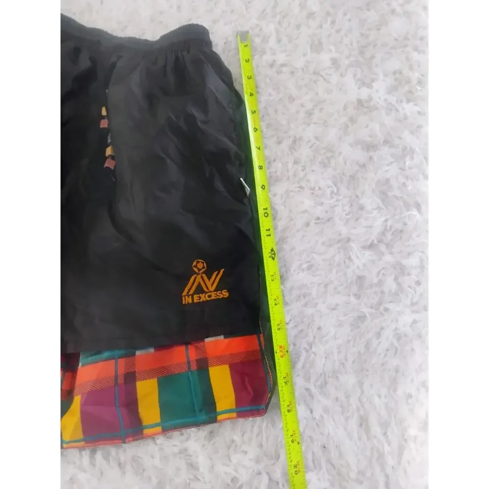 Vintage In Excess Nylon Athletic Shorts Mens M Black Colorblock Lined 90s Retro